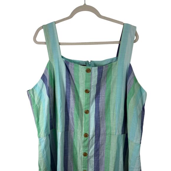 Talbots Blue Green Striped Midi Dress Button Front Preppy Cotton Womens Plus 22W - Picture 3 of 9